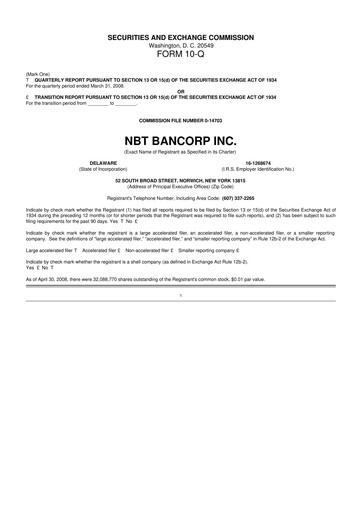 Thumbnail NBT Bancorp 10-Q Quarterly Report FY 