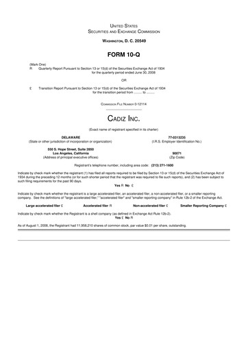 Miniature Cadiz Inc. 10-Q Rapport trimestriel  