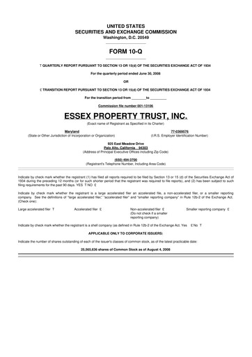 Thumbnail Essex Property Trust
 10-Q Quarterly Report FY 