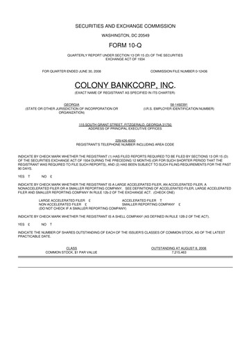 Vorschaubild Colony Bankcorp 10-Q Quartalsbericht  