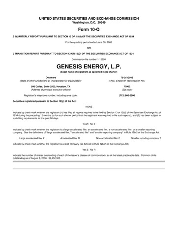 Thumbnail Genesis Energy  L.P. 10-Q Quarterly Report FY 