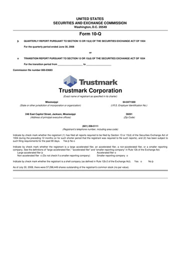 Thumbnail Trustmark 10-Q Quarterly Report FY 
