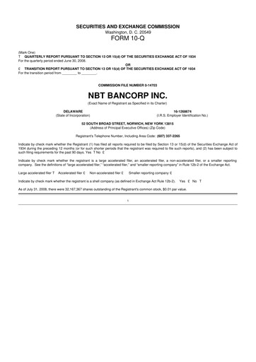 Thumbnail NBT Bancorp 10-Q Quarterly Report FY 
