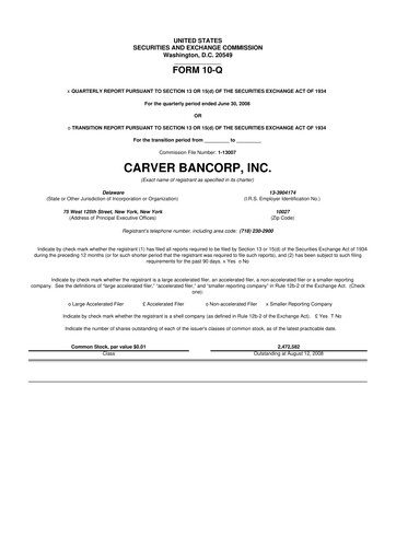 Thumbnail Carver Bancorp 10-Q Quarterly Report FY 