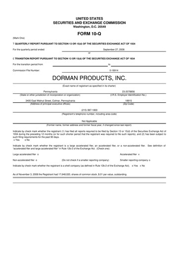 Thumbnail Dorman Products 10-Q Quarterly Report FY 