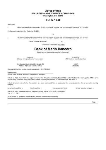 Vorschaubild Bank of Marin Bancorp
 10-Q Quartalsbericht  