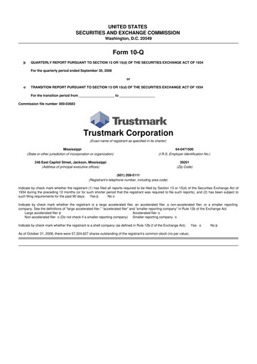 Thumbnail Trustmark 10-Q Quarterly Report FY 