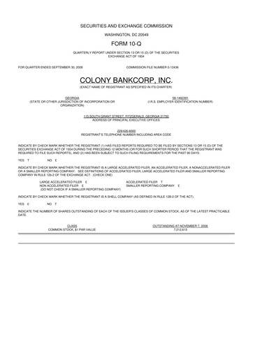Vorschaubild Colony Bankcorp 10-Q Quartalsbericht  