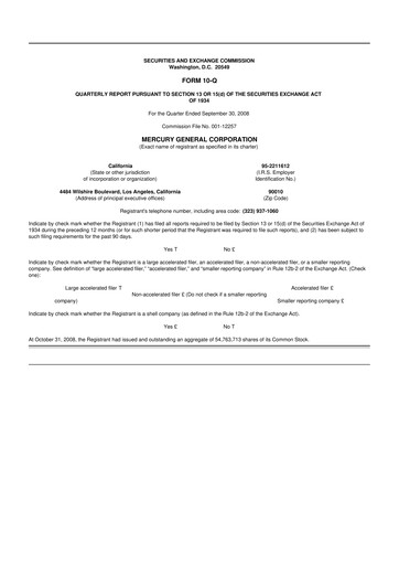 Thumbnail Mercury General
 10-Q Quarterly Report FY 