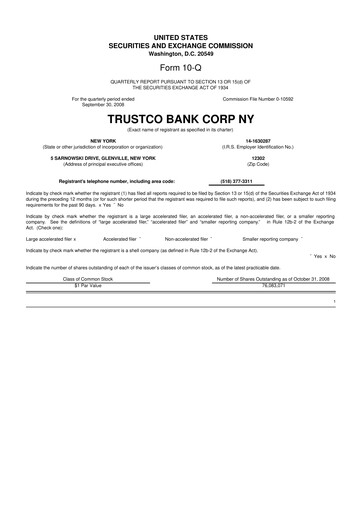 Thumbnail Trustco Bank 10-Q Quarterly Report FY 