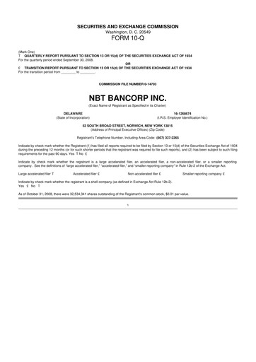 Thumbnail NBT Bancorp 10-Q Quarterly Report FY 