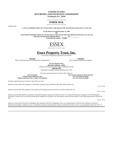 Thumbnail Essex Property Trust
 10-K Annual Report 