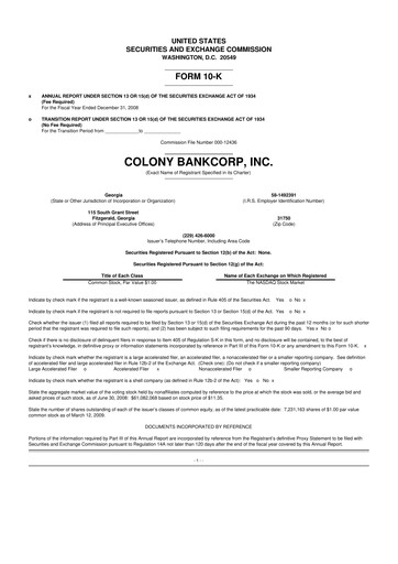 Vorschaubild Colony Bankcorp 10-K Jahresbericht 
