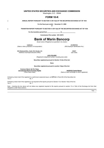 Thumbnail Bank of Marin Bancorp
 10-K Annual Report 