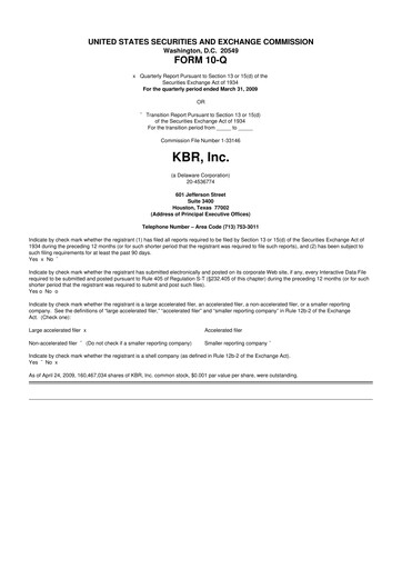 Thumbnail KBR
 10-Q Quarterly Report FY 