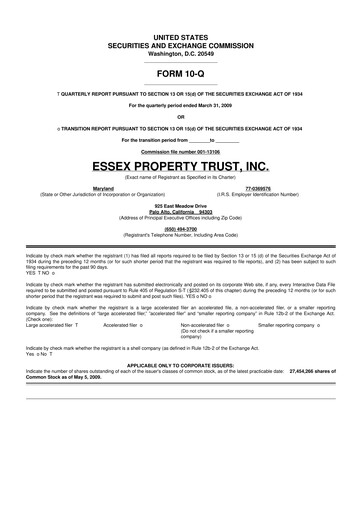Thumbnail Essex Property Trust
 10-Q Quarterly Report FY 