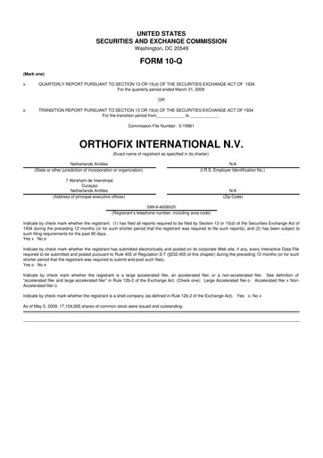 Thumbnail Orthofix Medical
 10-Q Quarterly Report FY 