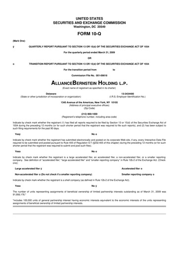 Thumbnail AllianceBernstein 10-Q Quarterly Report FY 