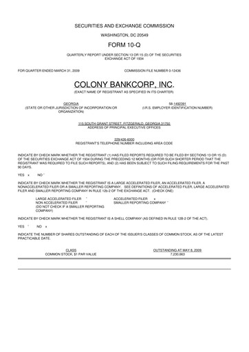 Vorschaubild Colony Bankcorp 10-Q Quartalsbericht  