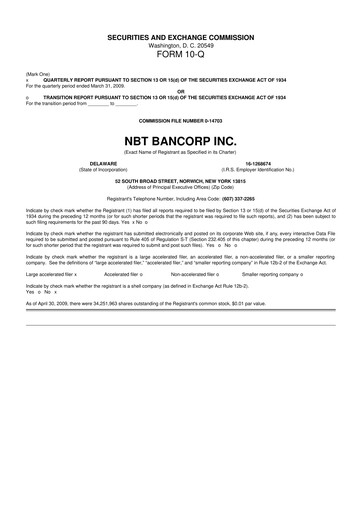 Thumbnail NBT Bancorp 10-Q Quarterly Report FY 