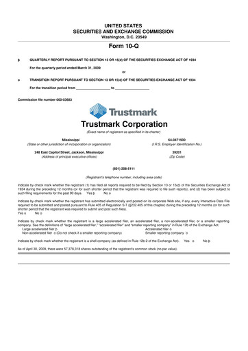 Thumbnail Trustmark 10-Q Quarterly Report FY 
