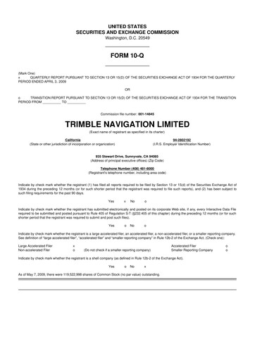 Vorschaubild Trimble 10-Q Quartalsbericht  