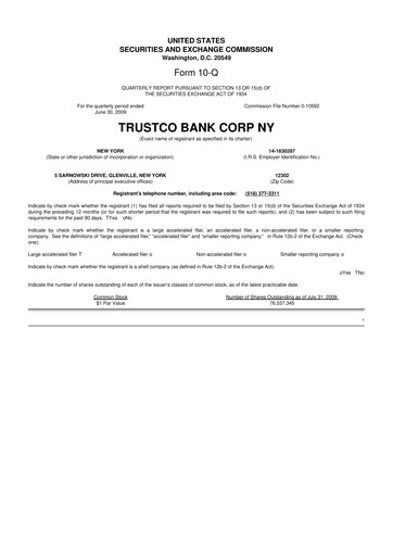 Thumbnail Trustco Bank 10-Q Quarterly Report FY 