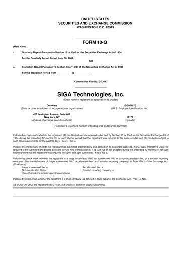Thumbnail SIGA Technologies 10-Q Quarterly Report FY 