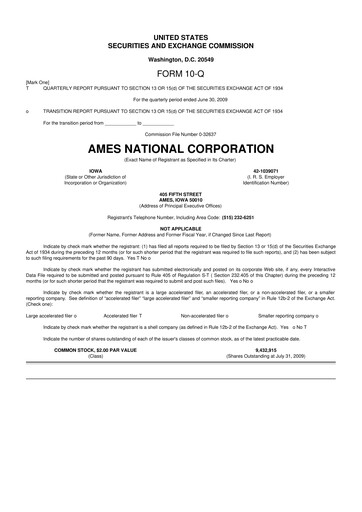 Thumbnail Ames National Corp. 10-Q Quarterly Report FY 
