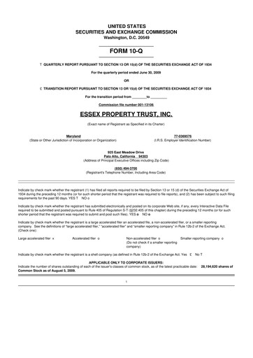 Thumbnail Essex Property Trust
 10-Q Quarterly Report FY 