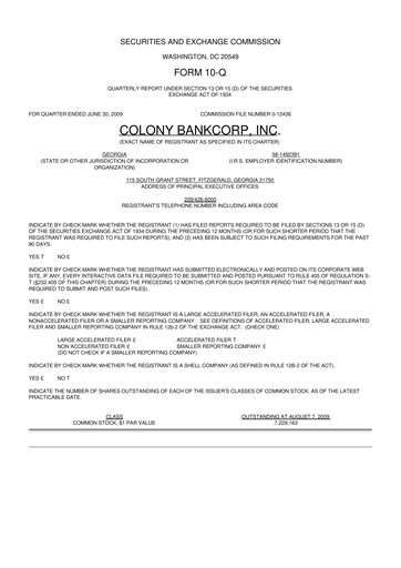 Vorschaubild Colony Bankcorp 10-Q Quartalsbericht  