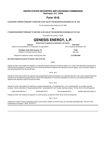Thumbnail Genesis Energy  L.P. 10-Q Quarterly Report FY 