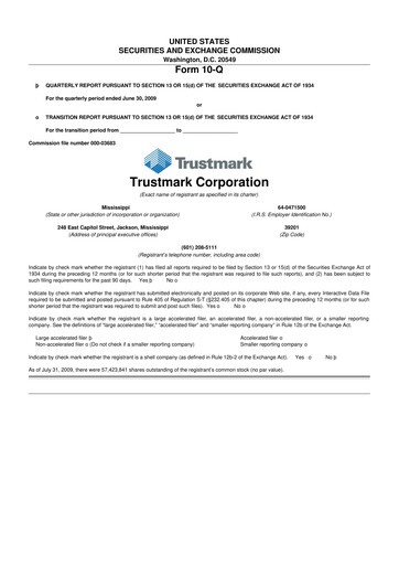Thumbnail Trustmark 10-Q Quarterly Report FY 