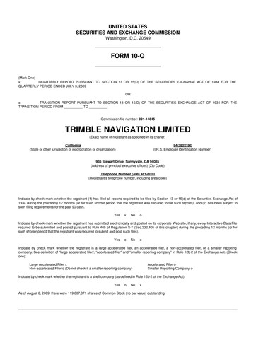 Vorschaubild Trimble 10-Q Quartalsbericht  