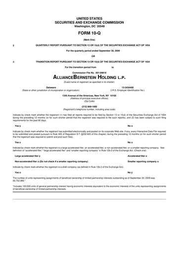 Thumbnail AllianceBernstein 10-Q Quarterly Report FY 