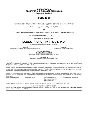 Thumbnail Essex Property Trust
 10-Q Quarterly Report FY 