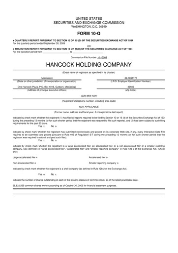 Thumbnail Hancock Whitney 10-Q Quarterly Report FY 