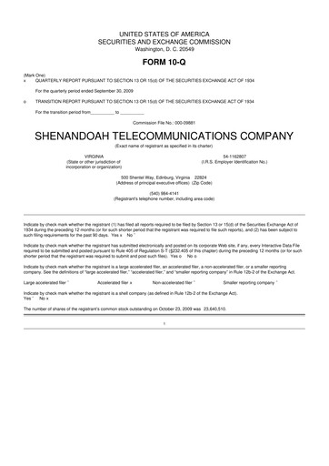 Thumbnail Shentel 10-Q Quarterly Report FY 