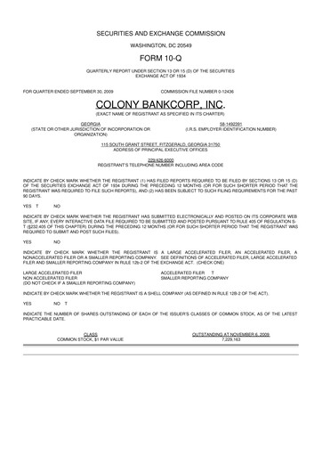 Vorschaubild Colony Bankcorp 10-Q Quartalsbericht  