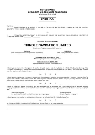 Vorschaubild Trimble 10-Q Quartalsbericht  