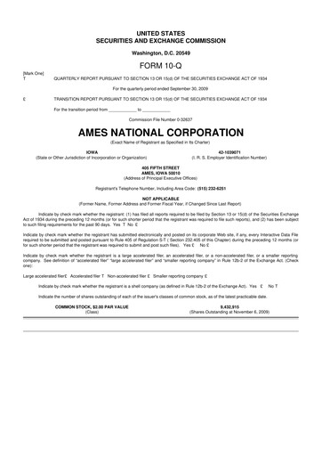 Thumbnail Ames National Corp. 10-Q Quarterly Report FY 