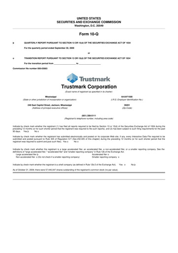 Thumbnail Trustmark 10-Q Quarterly Report FY 