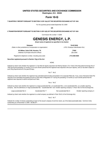 Thumbnail Genesis Energy  L.P. 10-Q Quarterly Report FY 