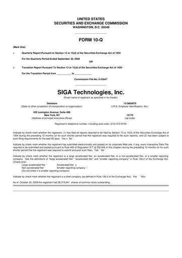 Thumbnail SIGA Technologies 10-Q Quarterly Report FY 
