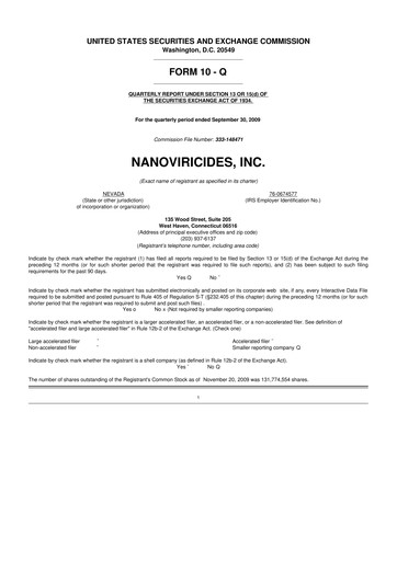 Thumbnail NanoViricides 10-Q Quarterly Report FY 