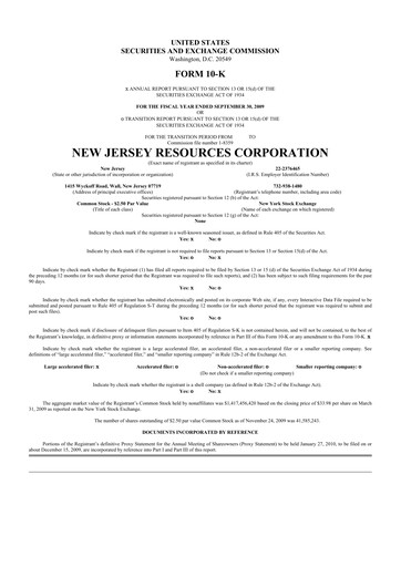 Thumbnail New Jersey Resources 10-K Annual Report 
