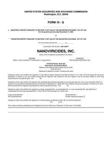 Thumbnail NanoViricides 10-Q Quarterly Report FY 