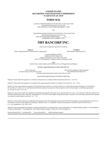 Thumbnail NBT Bancorp 10-K Annual Report 