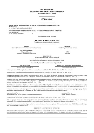 Vorschaubild Colony Bankcorp 10-K Jahresbericht 