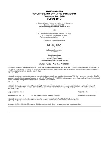 Thumbnail KBR
 10-Q Quarterly Report FY2010 